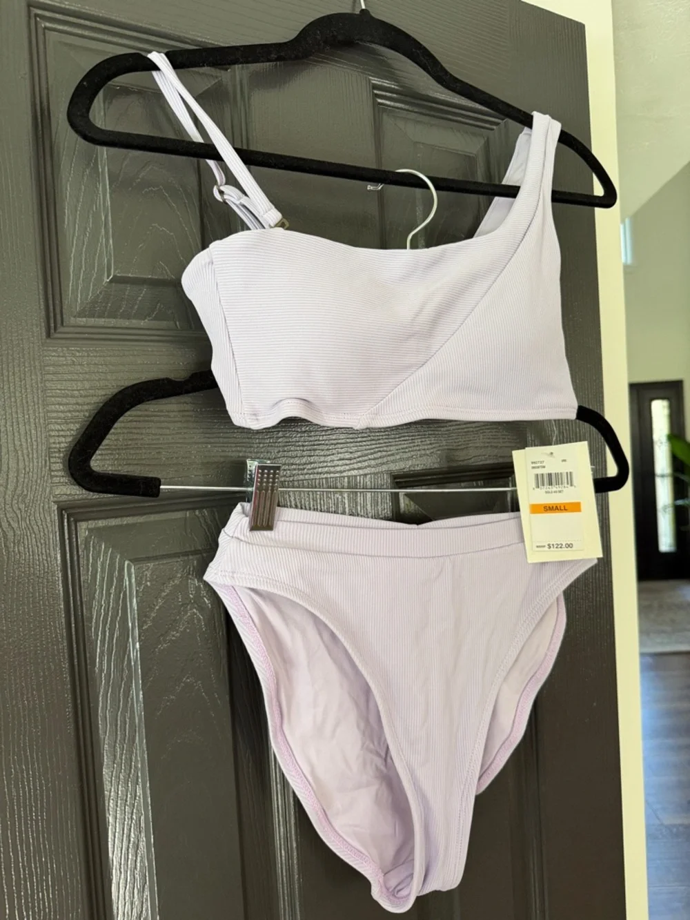 BECCA One-Shoulder Ribbed Bikini Set in Light Lavender - Picture 2 of 7